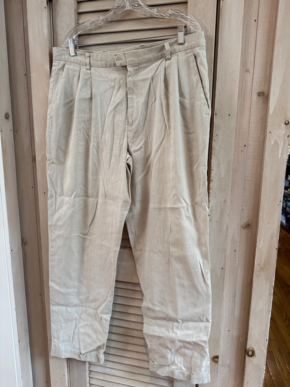 Dockers Recode Stretch Men's Pleated Linen Blend Pants Cuff Hem Beige 38x32